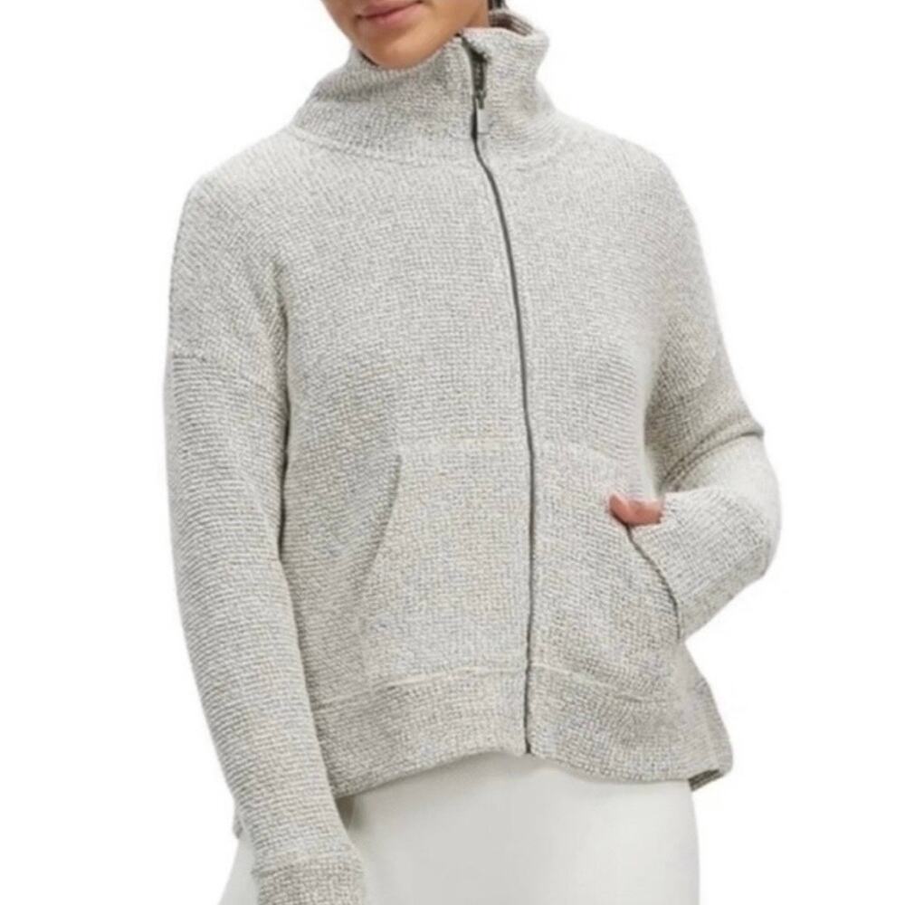 SWEATY BETTY | Soft Cotton Blend Full Zip Knit Jacket Restful Boucle | Medium